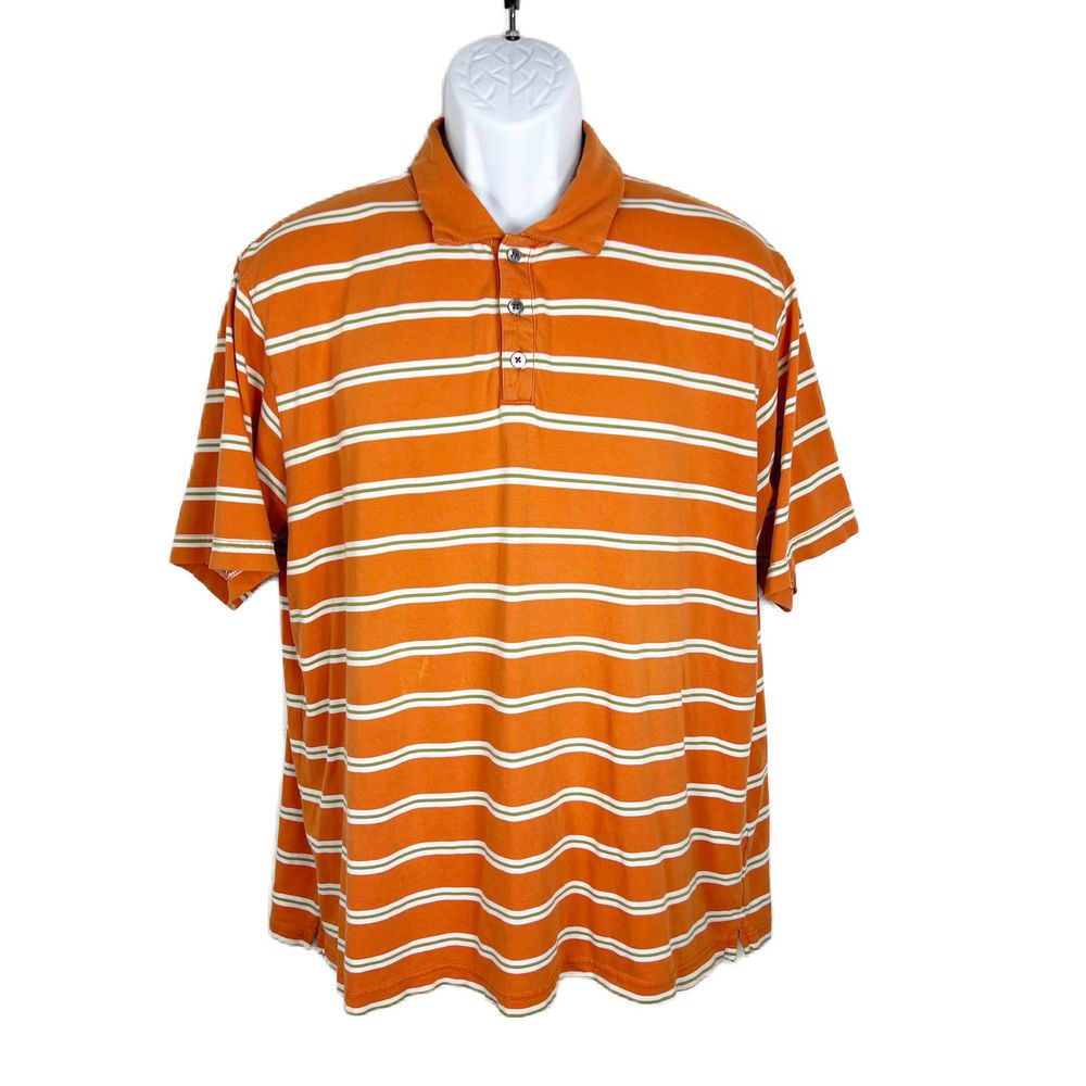 Banana Republic Polo Shirt Men Xl Orange Striped Short Sleeve